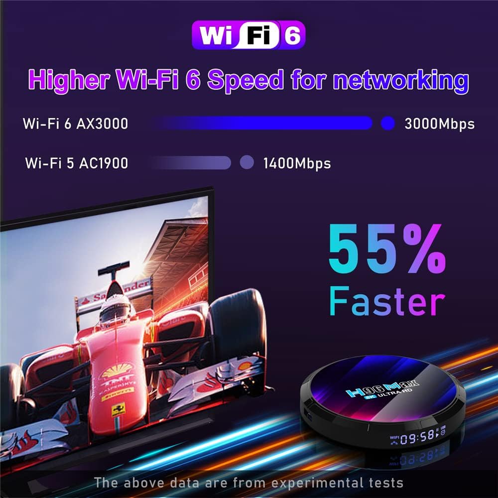 H96 Max 8K Smart TV Box DDR4 4GB RAM 64GB ROM Quad-Core 64Bit Wifi6 Dual 2.4G/5.8G Wifi