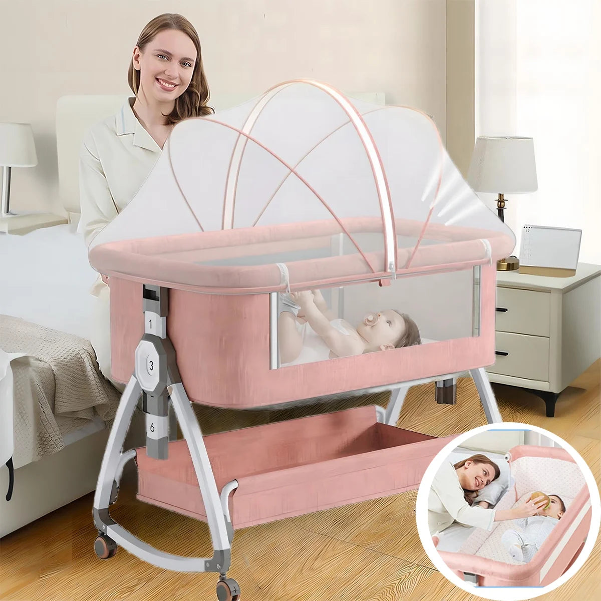 ANJORALA Baby Bassinet with Wheels