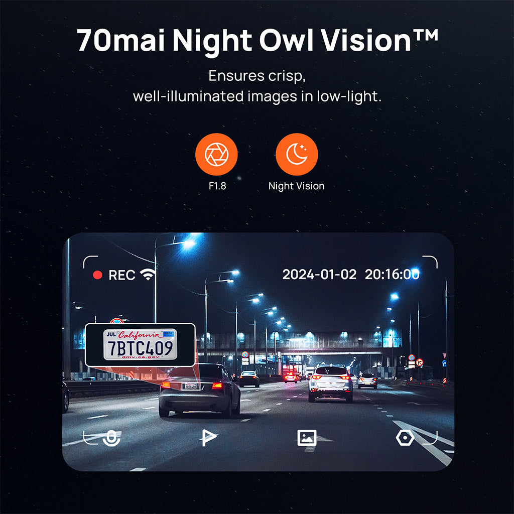 70Mai Dash Cam M500 2.7K HD with Built-In Emmc, 170° FOV & HDR Recording