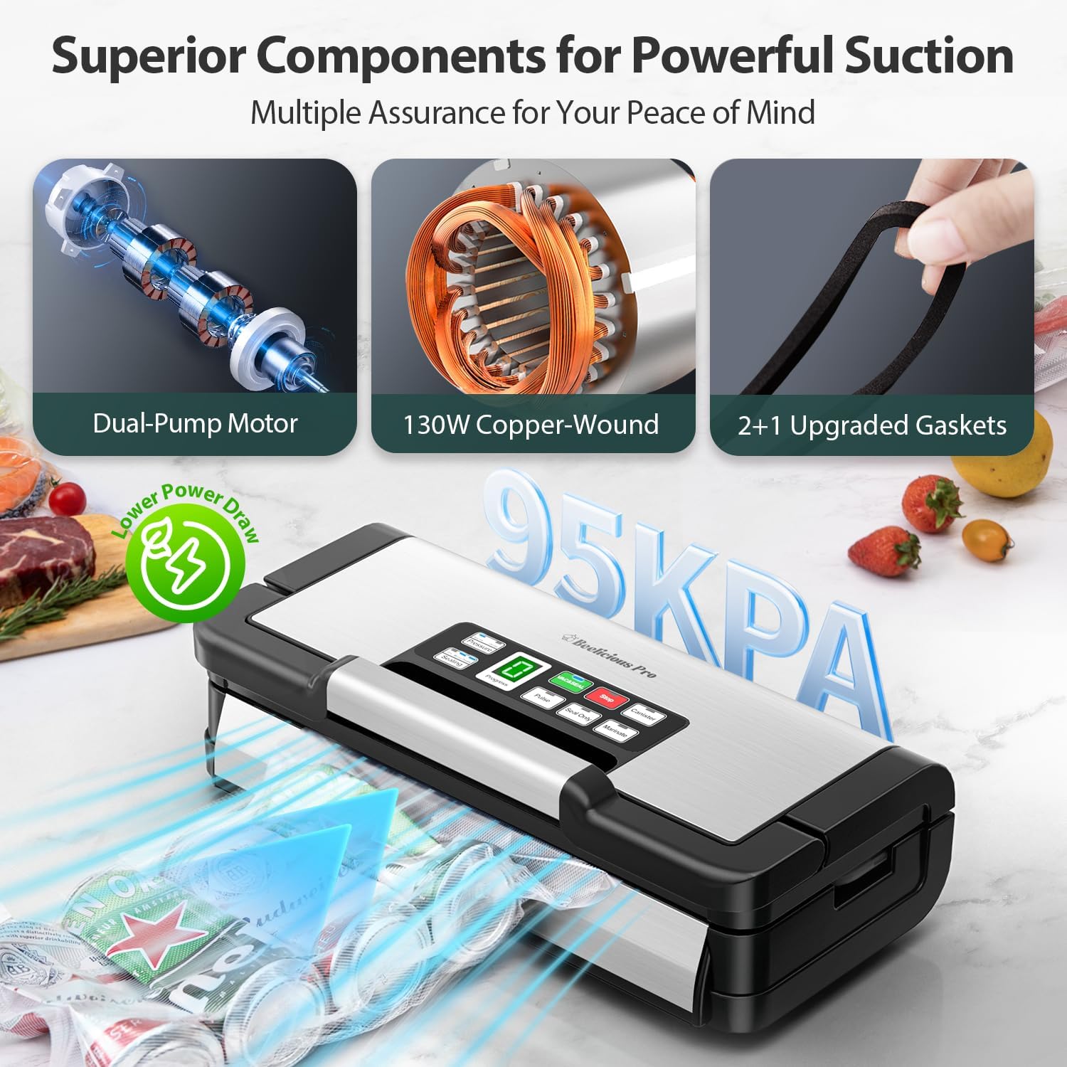Vacuum Sealer Machine, Aqualock Series 2X Seal&130W Full Automatic Food Sealer