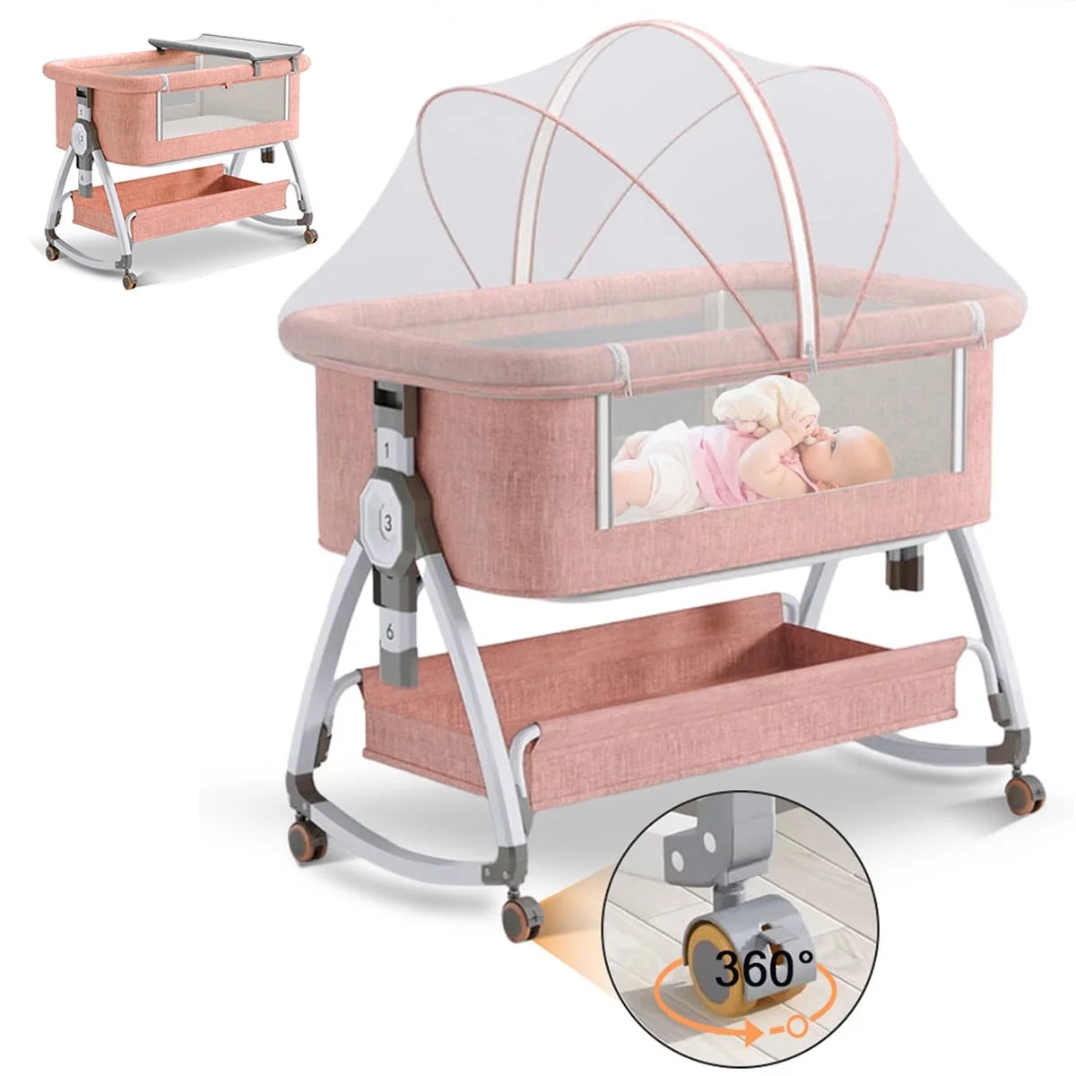 ANJORALA Baby Bassinet with Wheels