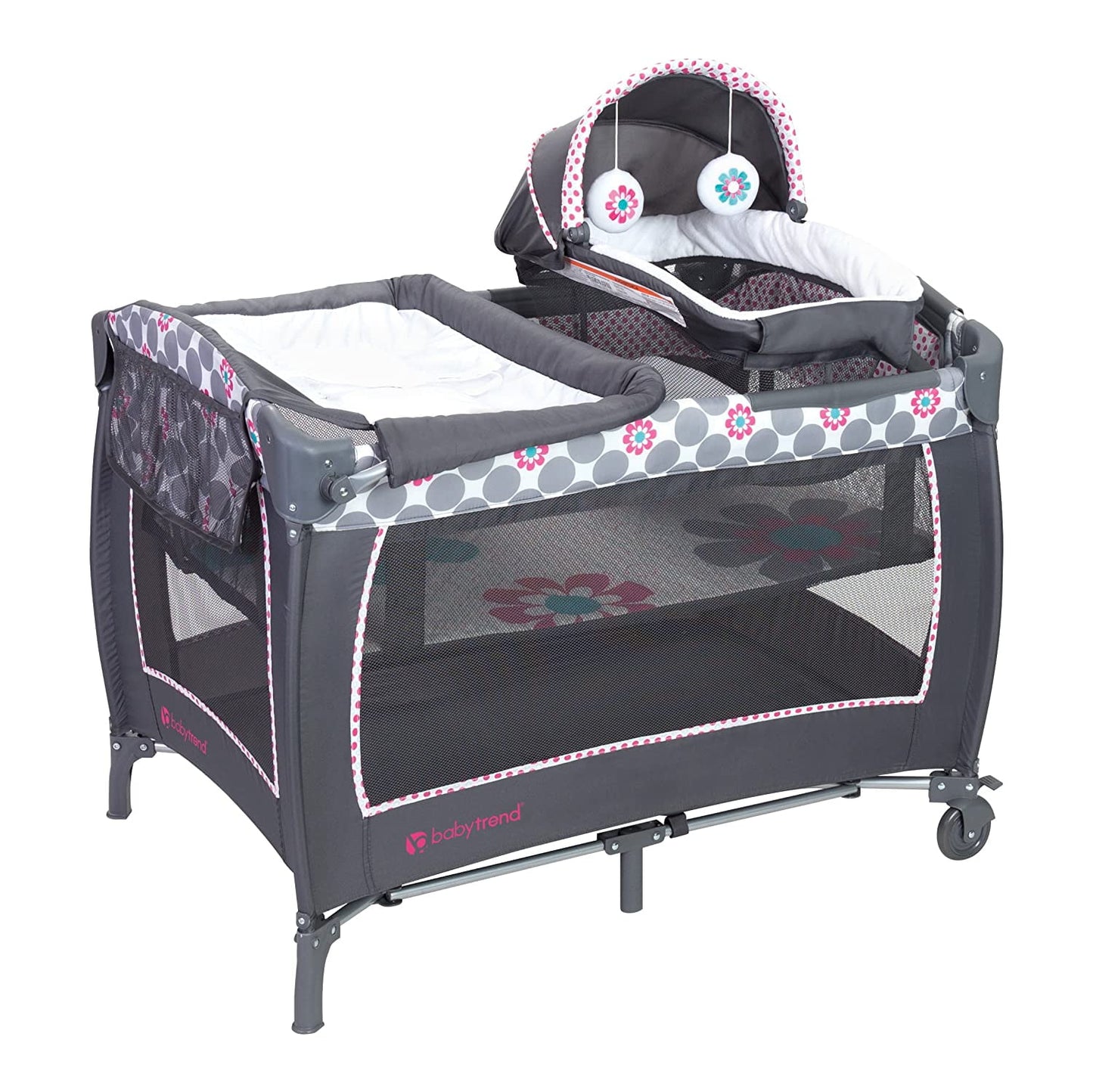 Baby Trend Lil Snooze Deluxe II Nursery Center Playard with Changer and Bassient, Twinkle Twinkle Little Moon, White/Gray