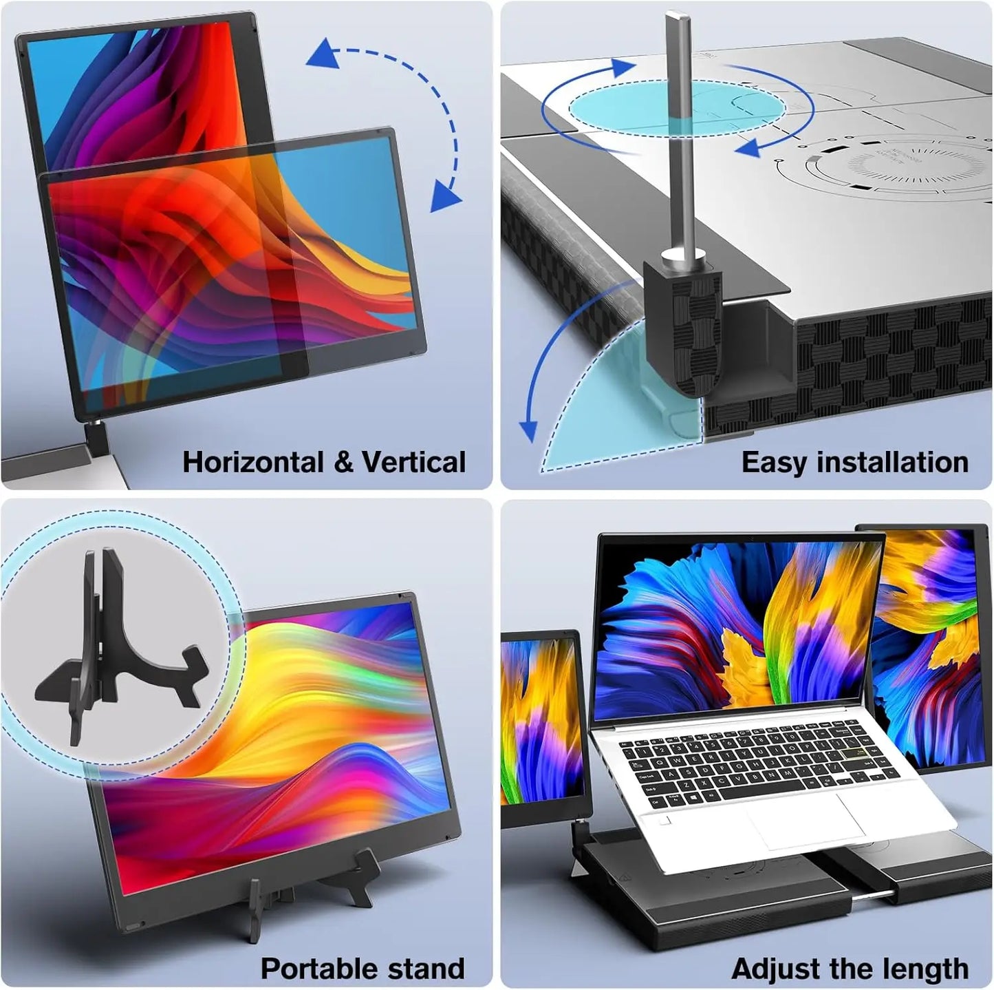 Laptop Triple Screen Extender - 14" Monitor IPS FHD 1080P HDMI USB-C Detachable Portable Display for 12-17.3 Inch Laptops