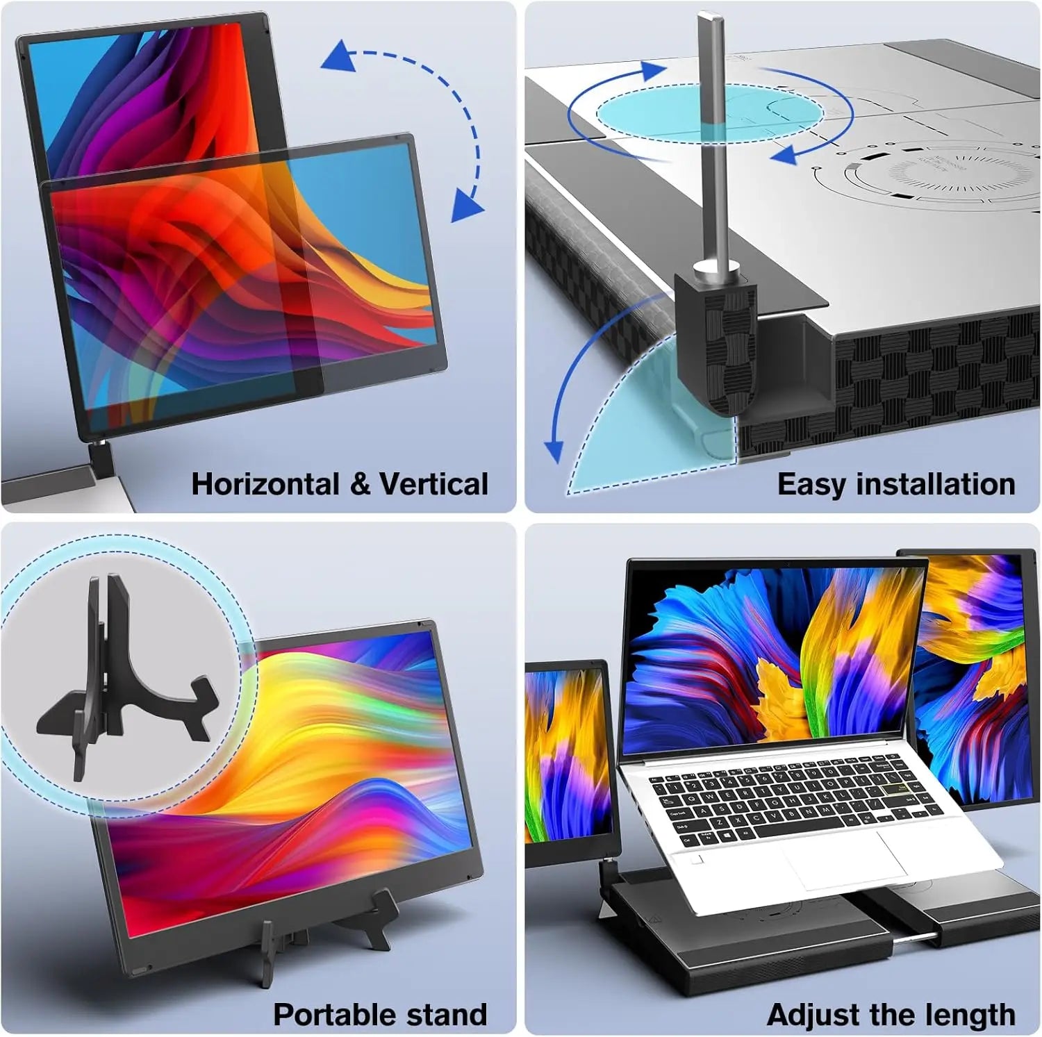 Laptop Triple Screen Extender - 14" Monitor IPS FHD 1080P HDMI USB-C Detachable Portable Display for 12-17.3 Inch Laptops