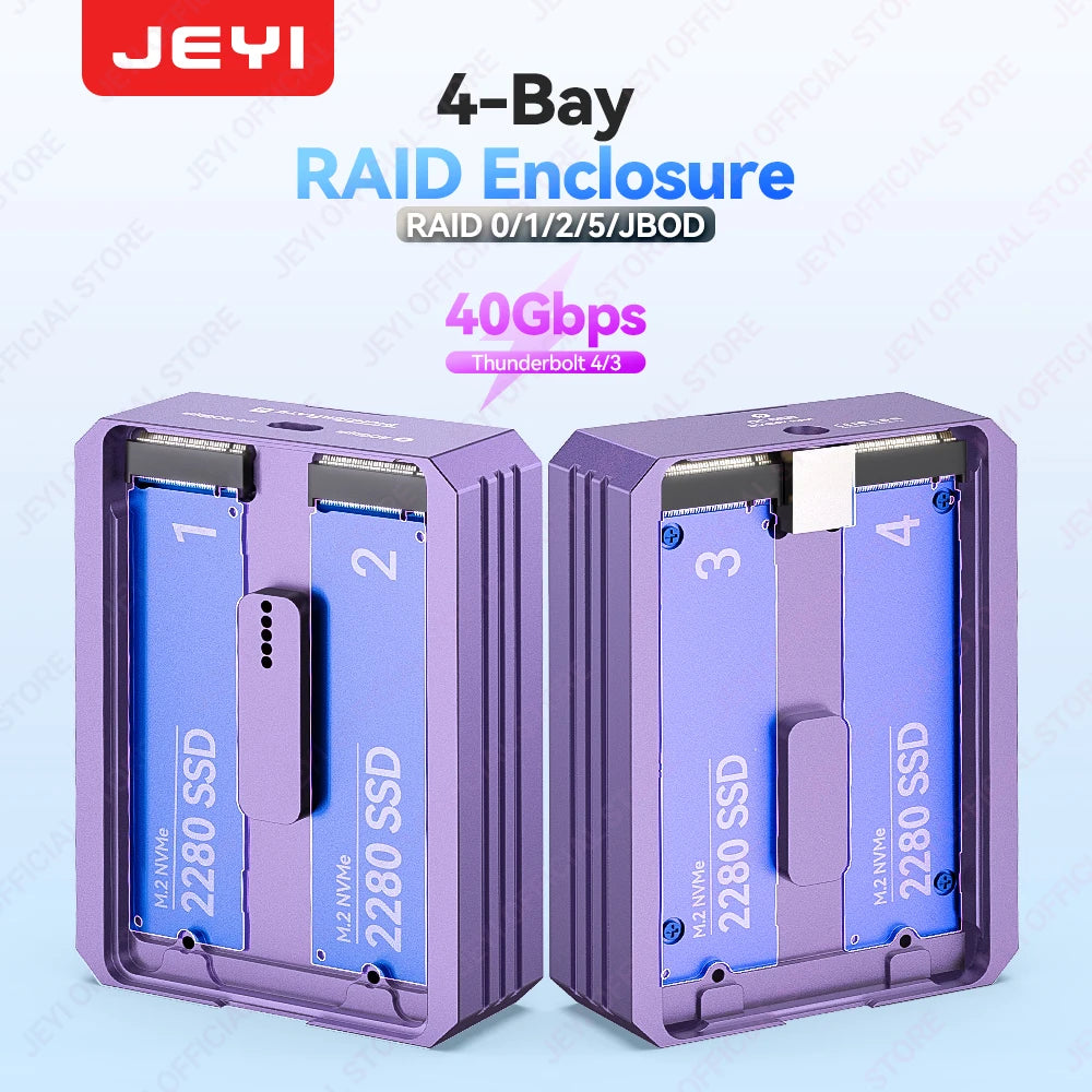 JEYI 4-Bay M.2 Nvme SSD Enclosure with Thunderbolt 4/3 & USB 4 40Gbps
