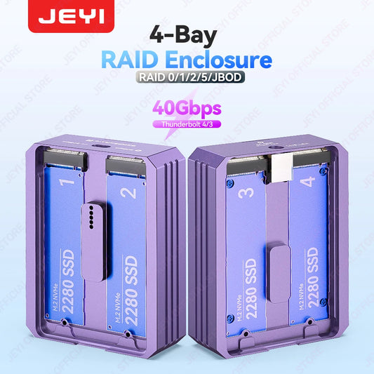 JEYI 4-Bay M.2 Nvme SSD Enclosure with Thunderbolt 4/3 & USB 4 40Gbps