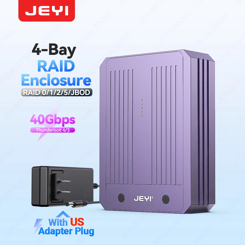 JEYI 4-Bay M.2 Nvme SSD Enclosure with Thunderbolt 4/3 & USB 4 40Gbps