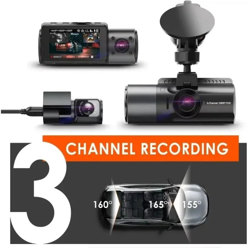 Fully Upgraded 3 Channel 4K Dash Cam,1440P+1440P+1080P Three Way Triple Car,4K+1080P Front and Rear,1440P+1440P Front and Inside