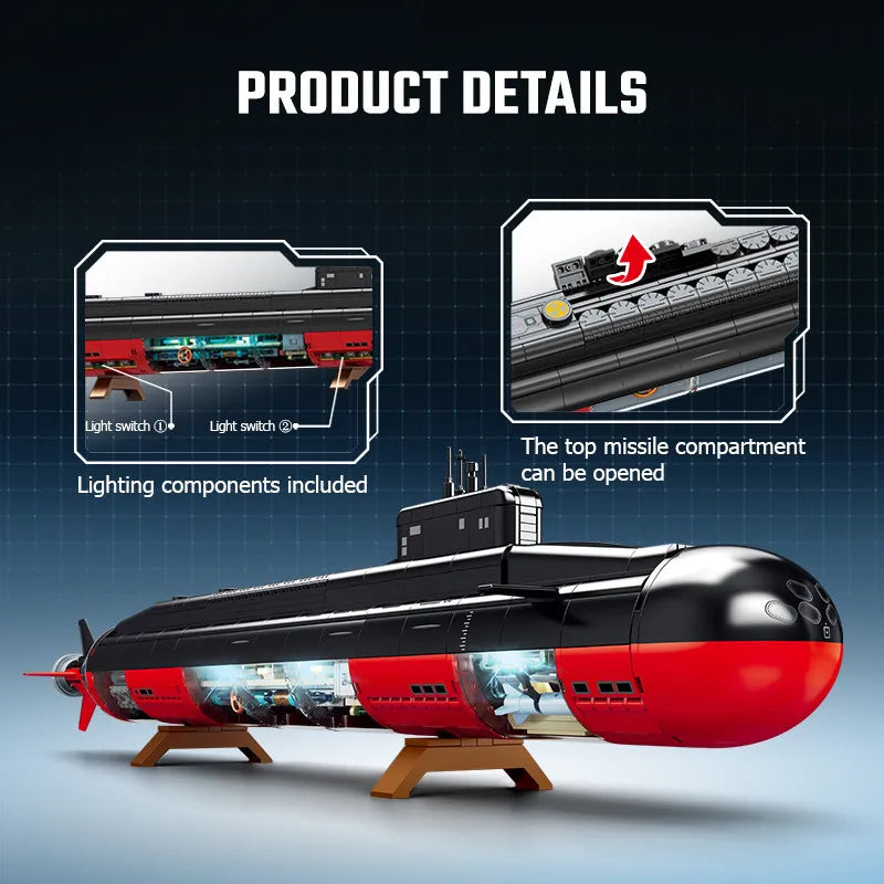 SEMBO 1324Pcs Military Strategic Nuclear Submarine Assemblage Building Blocks Toy
