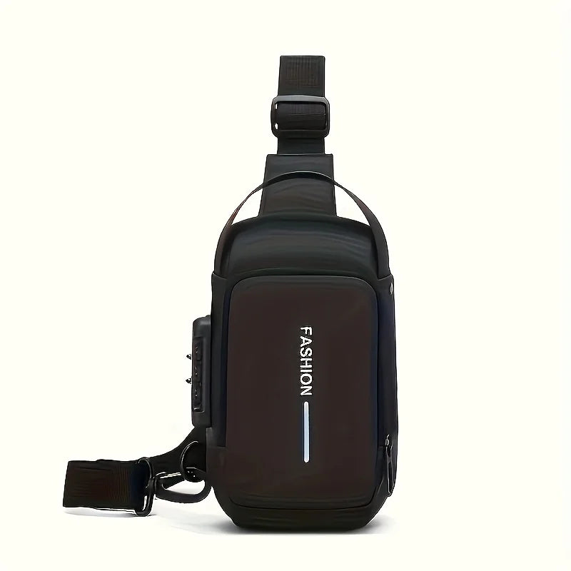 Men Chest Bag PU Leather Shoulder Bag Charging Port Waterproof Crossbody Bags