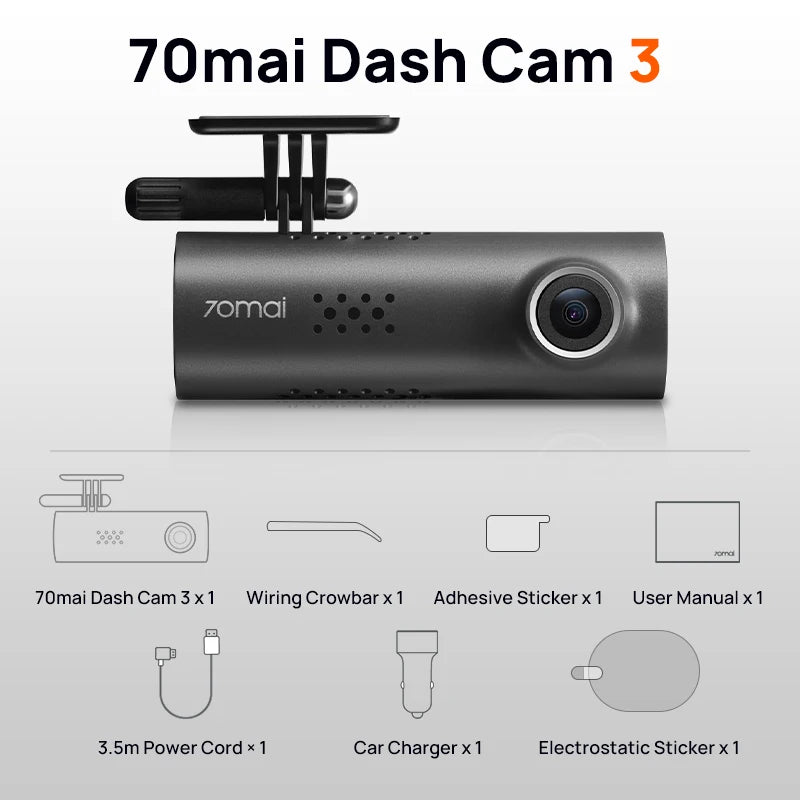 70Mai Dash Cam 3 M200 Car DVR with English Voice Control Night Vision 24H Parking Mode