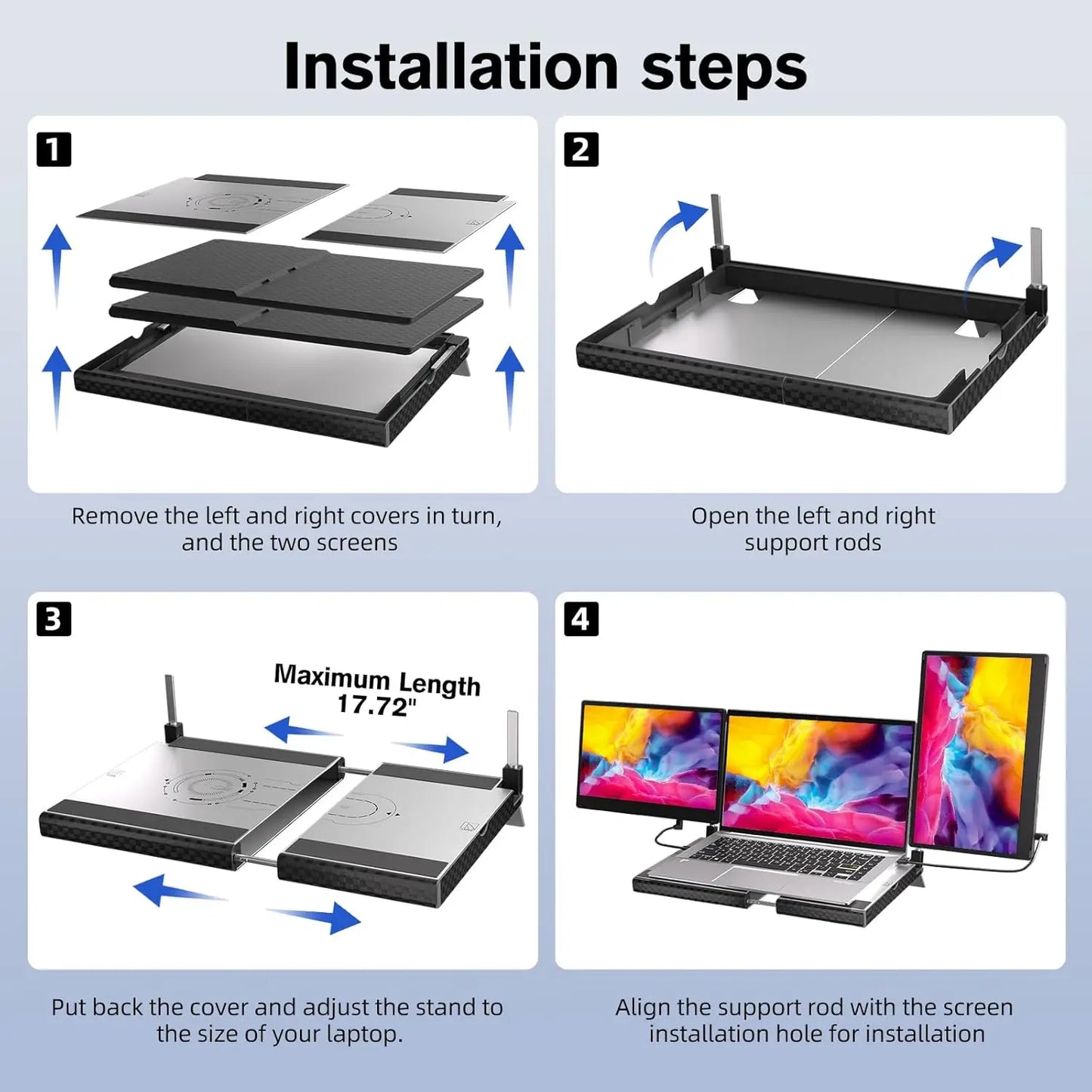 Laptop Triple Screen Extender - 14" Monitor IPS FHD 1080P HDMI USB-C Detachable Portable Display for 12-17.3 Inch Laptops
