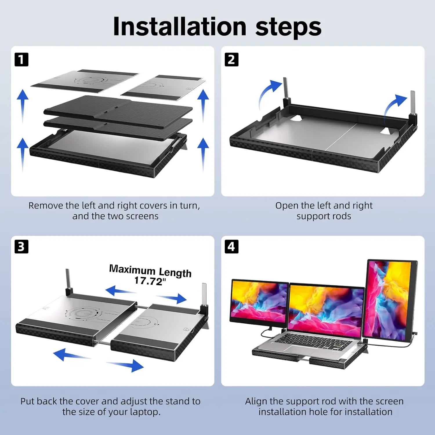 Laptop Triple Screen Extender - 14" Monitor IPS FHD 1080P HDMI USB-C Detachable Portable Display for 12-17.3 Inch Laptops