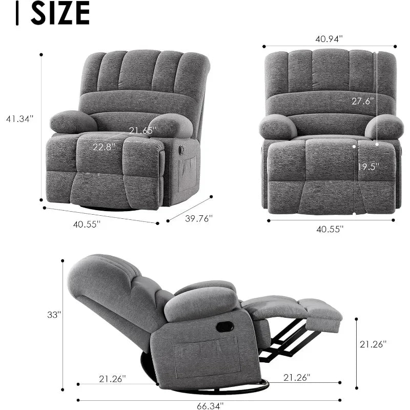 Everwood Oversized Swivel Rocker Recliner Chair