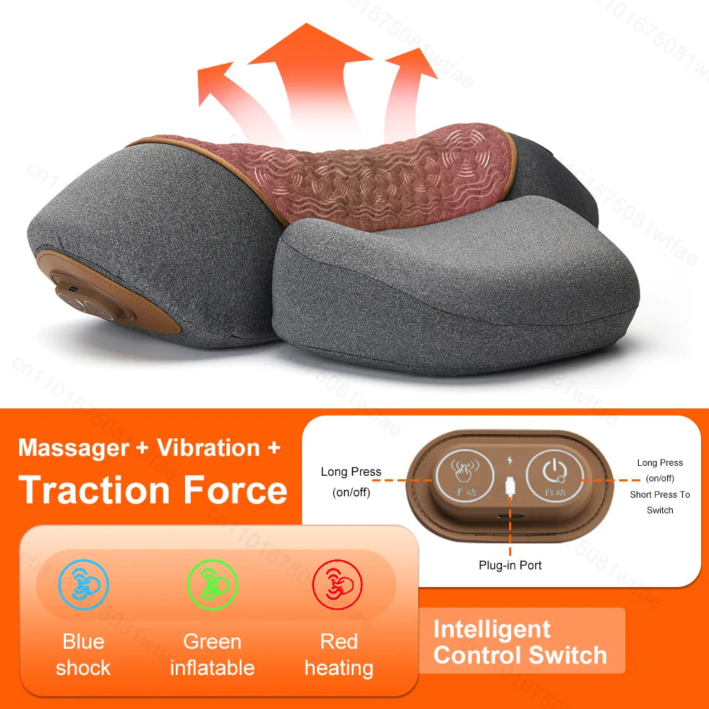 3 in 1 Neck Massager Pillow Electric Cervical Pillow Lifting Traction Relax Hot Compress Vibration Massage Neck Pain Relief