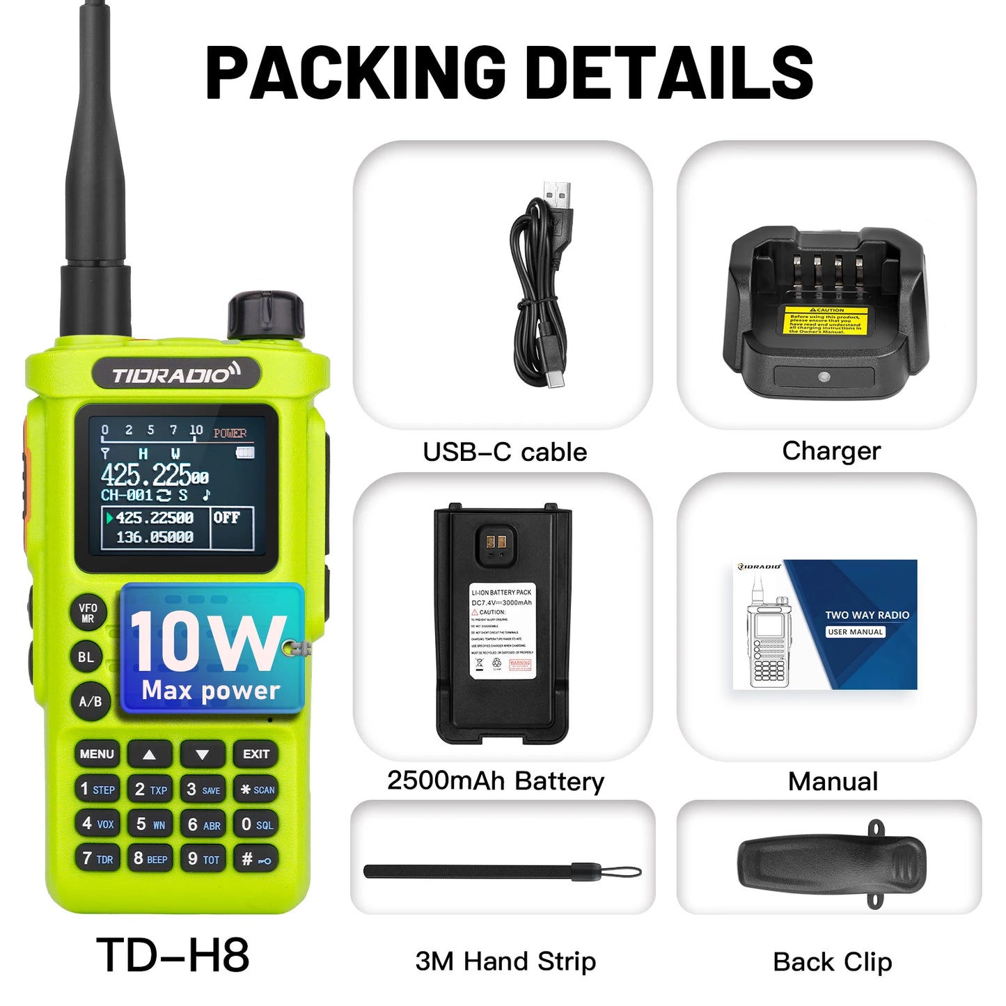 US/EU 2Nd Gen TIDRADIO TD-H8 10W Professional Walkie Talkie Portable Long Range Radio Phone Wireless Programmable Search