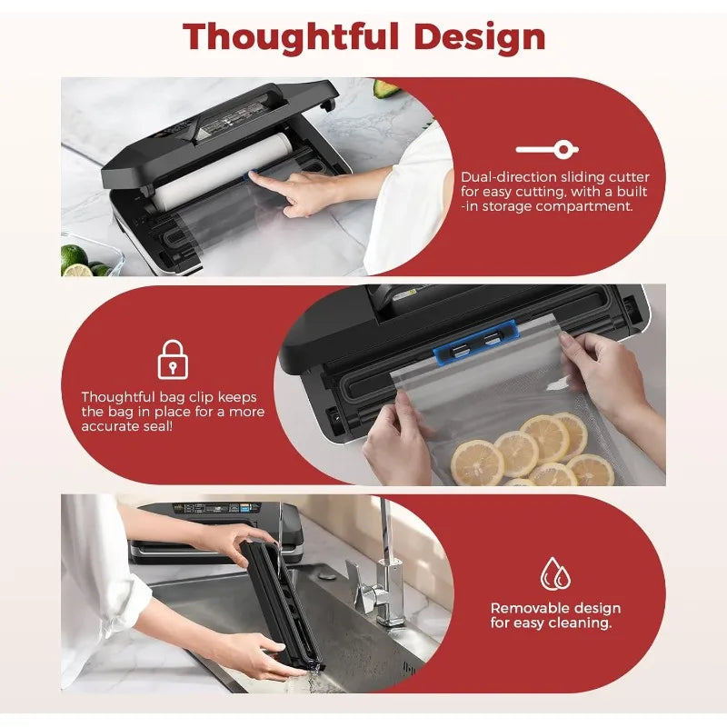 Commercial Full Automatic Food Sealer,Powerful Sealing System with Double Heat Seal,Built-In Cutter&