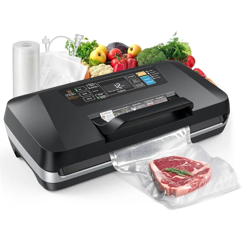 Commercial Full Automatic Food Sealer,Powerful Sealing System with Double Heat Seal,Built-In Cutter&
