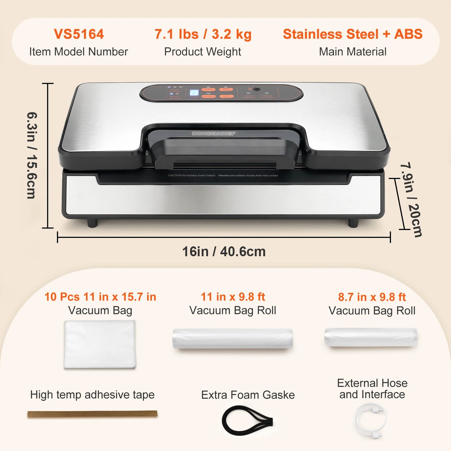 VEVOR 90Kpa 130W Vacuum Sealer Food Packaging Machine with Free 10Pcs Vacuum Bags for Household Kitchen Vacuum Food Sealing