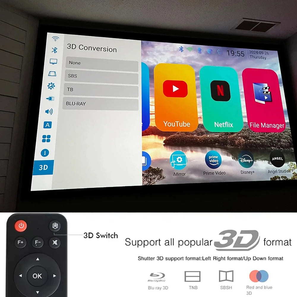 Clear Stock !! V5 DLP Smart Blu Ray 3D Projector Android Full HD 1080P 4K Active SBS TNB Smart Projector 2GRAM 32GROM 5G Wifi BT