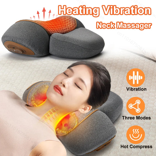 3 in 1 Neck Massager Pillow Electric Cervical Pillow Lifting Traction Relax Hot Compress Vibration Massage Neck Pain Relief