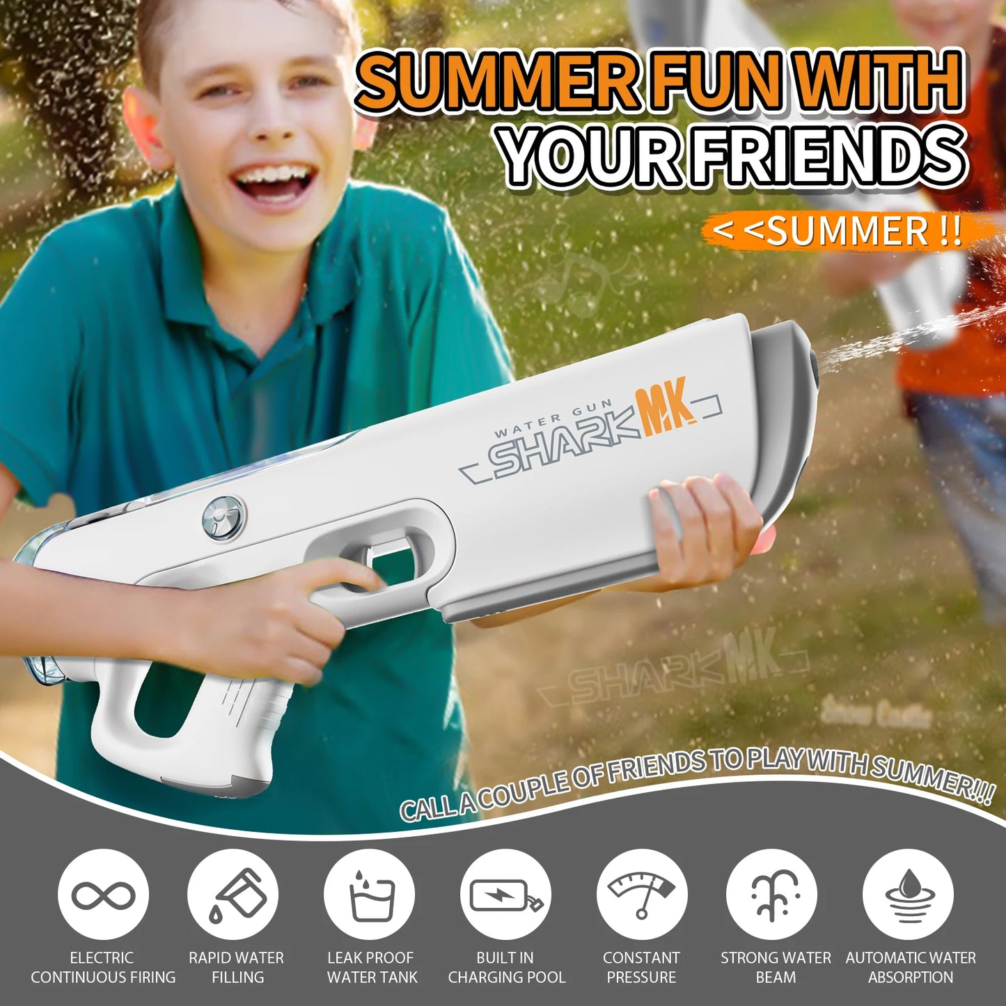 Electric Water Gun-Automatic Squirt Gun,Battery Powered Squirt Gun with Automatic Water-Absorption,Summer Outdoor Party Toys