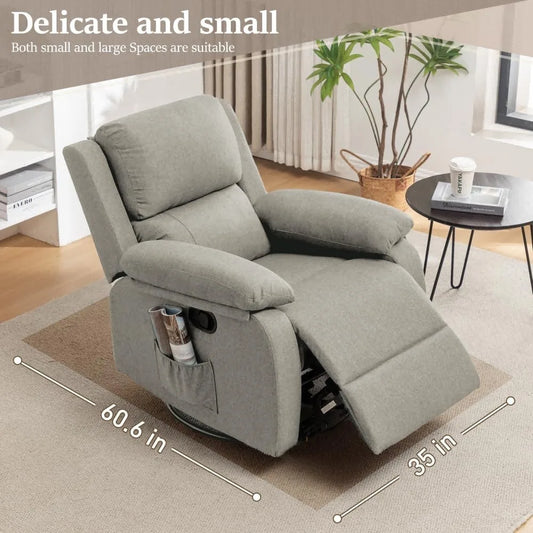 Recliner Chair, 360 Swivel Rocker Chair for Adults, Small Rocking Recliner Chair for Small Spaces, Upholstered Fabric Glider Rec