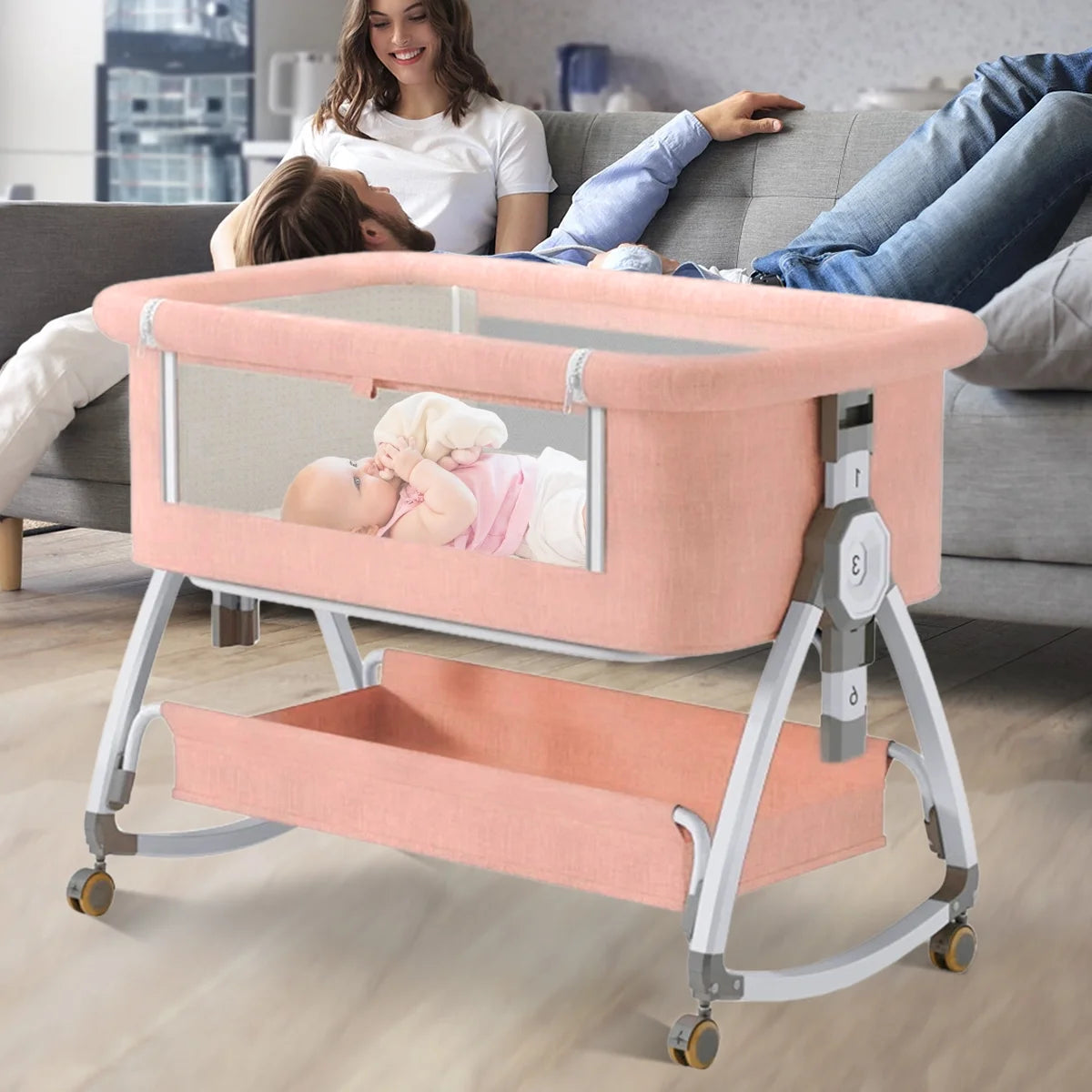 ANJORALA Baby Bassinet with Wheels