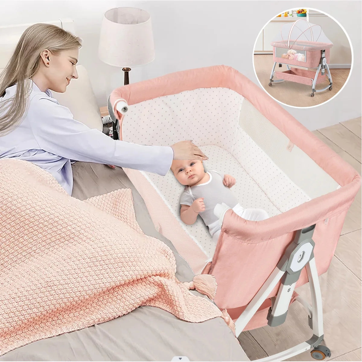 ANJORALA Baby Bassinet with Wheels
