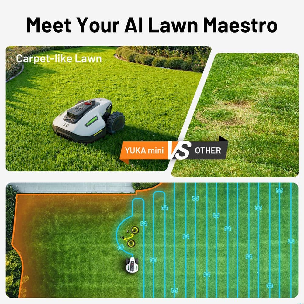 YUKA Mini 600H 7.5 In. Robot Lawn Mower (1/4 Acre) with AI Obstacle Avoidance and Multi-Zone Management