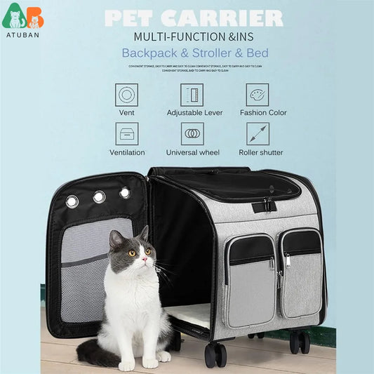 ATUBAN Wheeled Pet Carrier Backpack