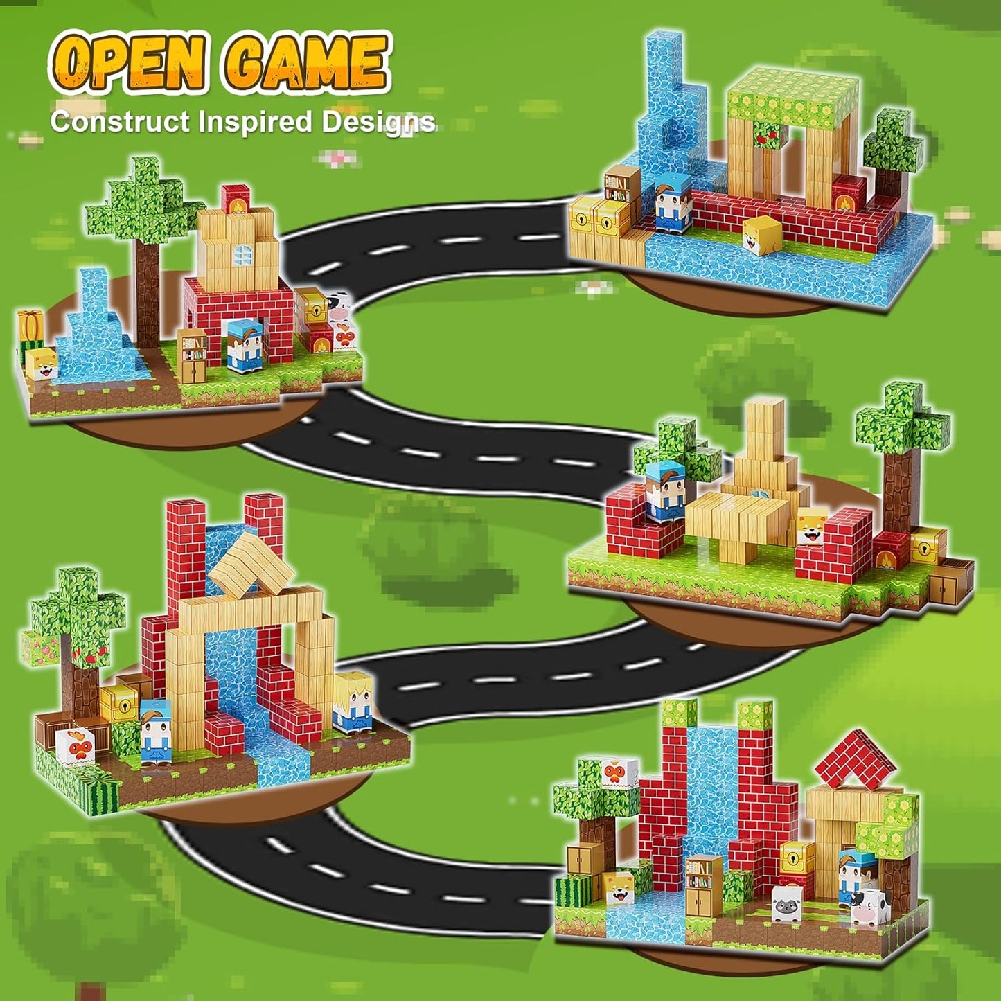 200PCS Magnetic Building Blocks Set, Magnetic Tiles Kids Build Cubes STEM Game Toys, Build Forest World Set, Christmas Birthday Gifts for Boys & Girls Age 3 4 5 6 7 8 9 10, 0.8 in Size