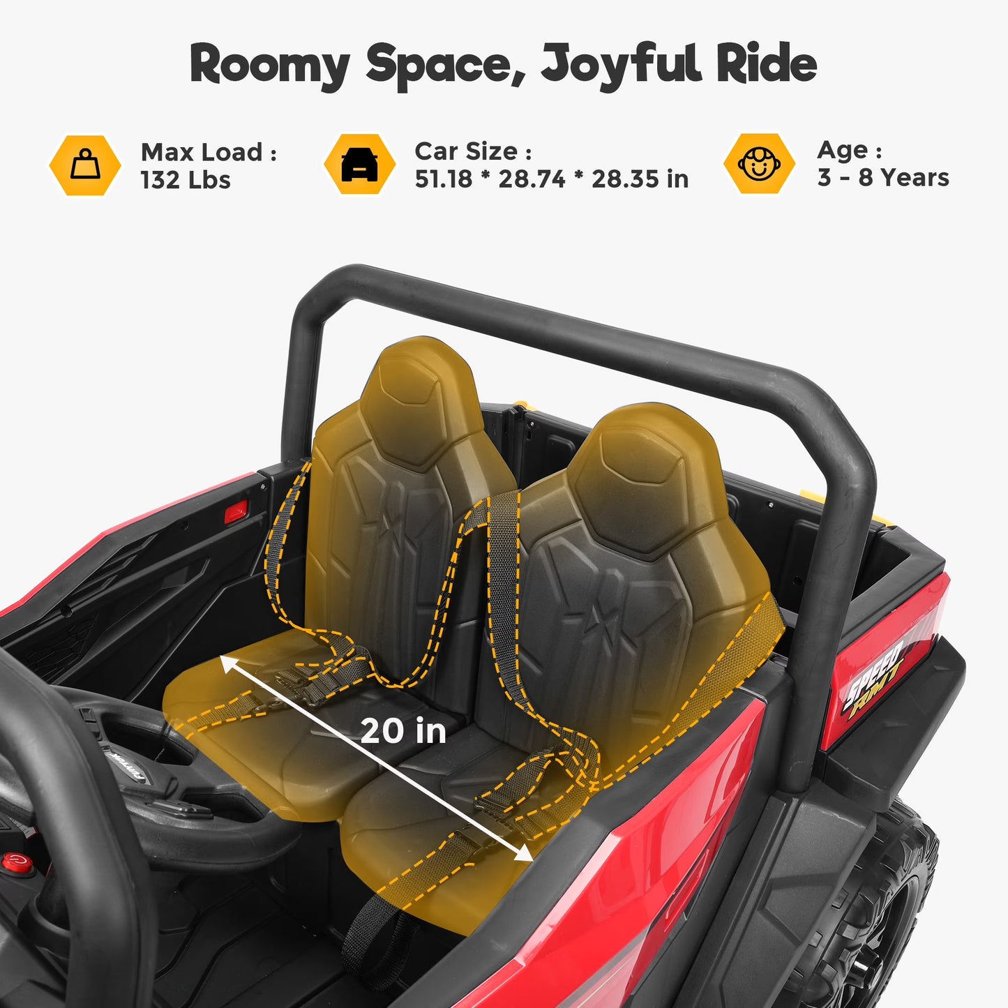 FUNTOK 24V 2 Seater Electric Ride on Toys for Big Kids W/ 20 " Large Seat, 4 X 200W Motors, 2WD/4WD Switchable Ride on UTV Dump Truck W/ Dump Bed, Remote Control, LED Lights, Bluetooth & Music, Red