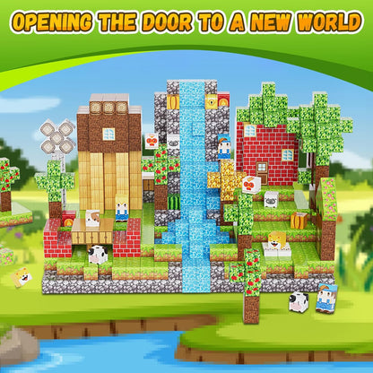 200PCS Magnetic Building Blocks Set, Magnetic Tiles Kids Build Cubes STEM Game Toys, Build Forest World Set, Christmas Birthday Gifts for Boys & Girls Age 3 4 5 6 7 8 9 10, 0.8 in Size