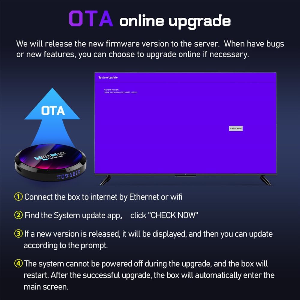 H96 Max 8K Smart TV Box DDR4 4GB RAM 64GB ROM Quad-Core 64Bit Wifi6 Dual 2.4G/5.8G Wifi