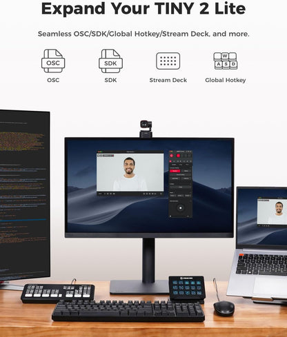 OBSBOT Tiny 2 Lite PTZ 4K Webcam 1080P@60Fps HDR with AI Tracking Privacy Cover Microphone 1/2" Sensor USB2.0 Plug&Play