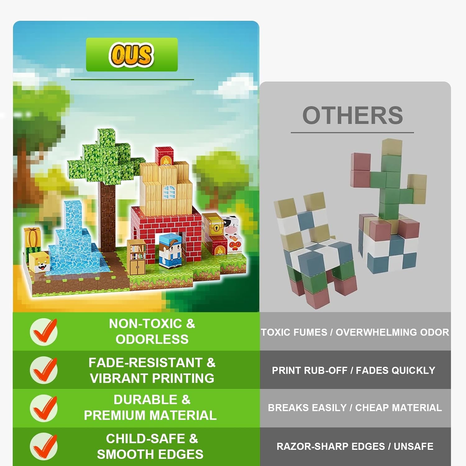 200PCS Magnetic Building Blocks Set, Magnetic Tiles Kids Build Cubes STEM Game Toys, Build Forest World Set, Christmas Birthday Gifts for Boys & Girls Age 3 4 5 6 7 8 9 10, 0.8 in Size