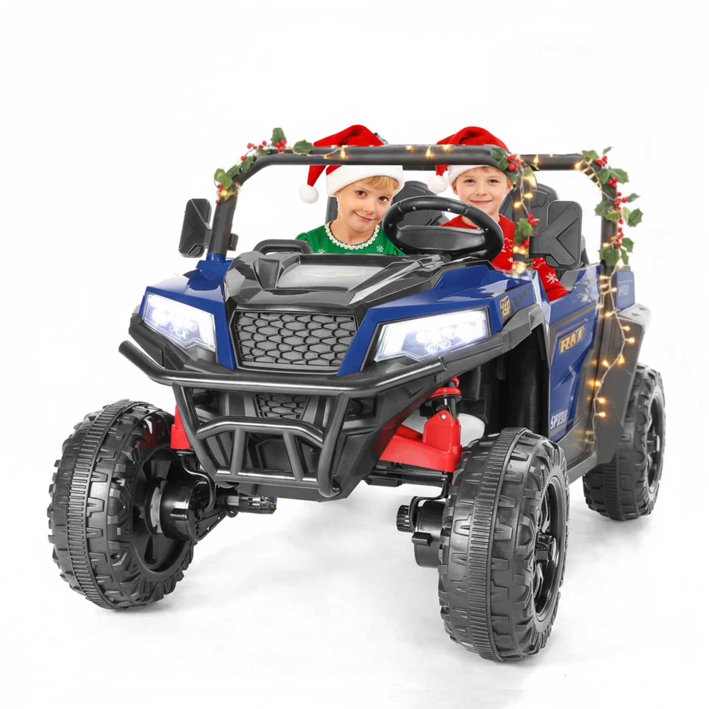 FUNTOK 24V 2 Seater Electric Ride on Toys for Big Kids W/ 20 " Large Seat, 4 X 200W Motors, 2WD/4WD Switchable Ride on UTV Dump Truck W/ Dump Bed, Remote Control, LED Lights, Bluetooth & Music, Red