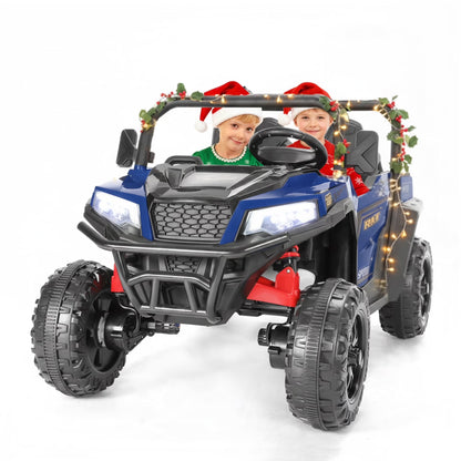 FUNTOK 24V 2 Seater Electric Ride on Toys for Big Kids W/ 20 " Large Seat, 4 X 200W Motors, 2WD/4WD Switchable Ride on UTV Dump Truck W/ Dump Bed, Remote Control, LED Lights, Bluetooth & Music, Red