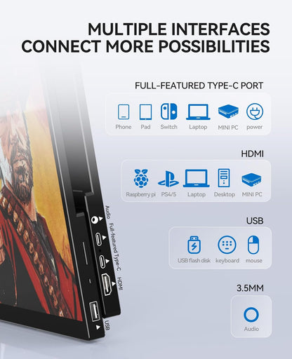 Portable Monitor Touchscreen 15.6" 1080P FHD IPS, 10-Point Touch Travel Gaming Display with Dual Speakers & Kickstand, USB-C HDMI External Screen for Laptop, Macbook, Phone, PS5, Switch