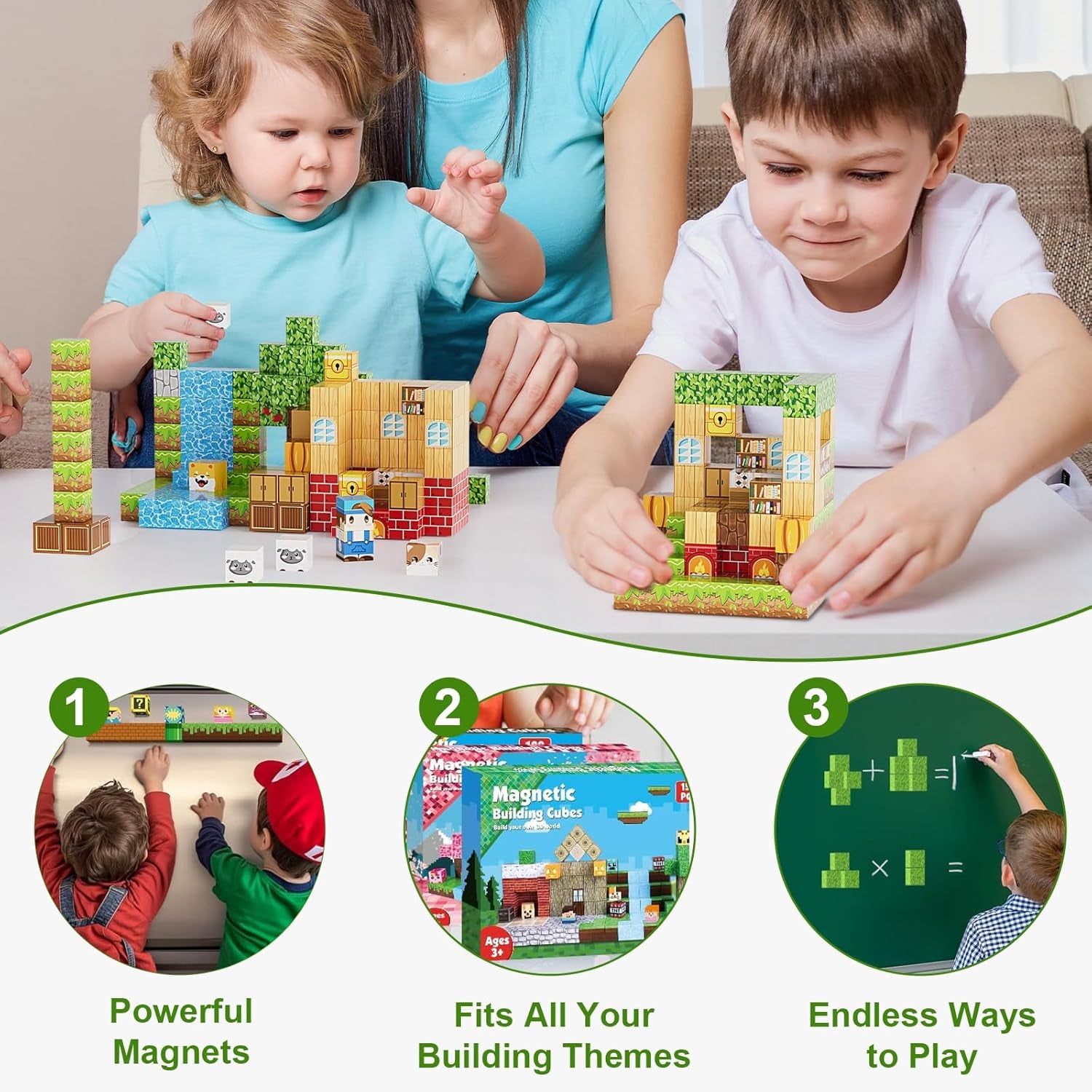 200PCS Magnetic Building Blocks Set, Magnetic Tiles Kids Build Cubes STEM Game Toys, Build Forest World Set, Christmas Birthday Gifts for Boys & Girls Age 3 4 5 6 7 8 9 10, 0.8 in Size