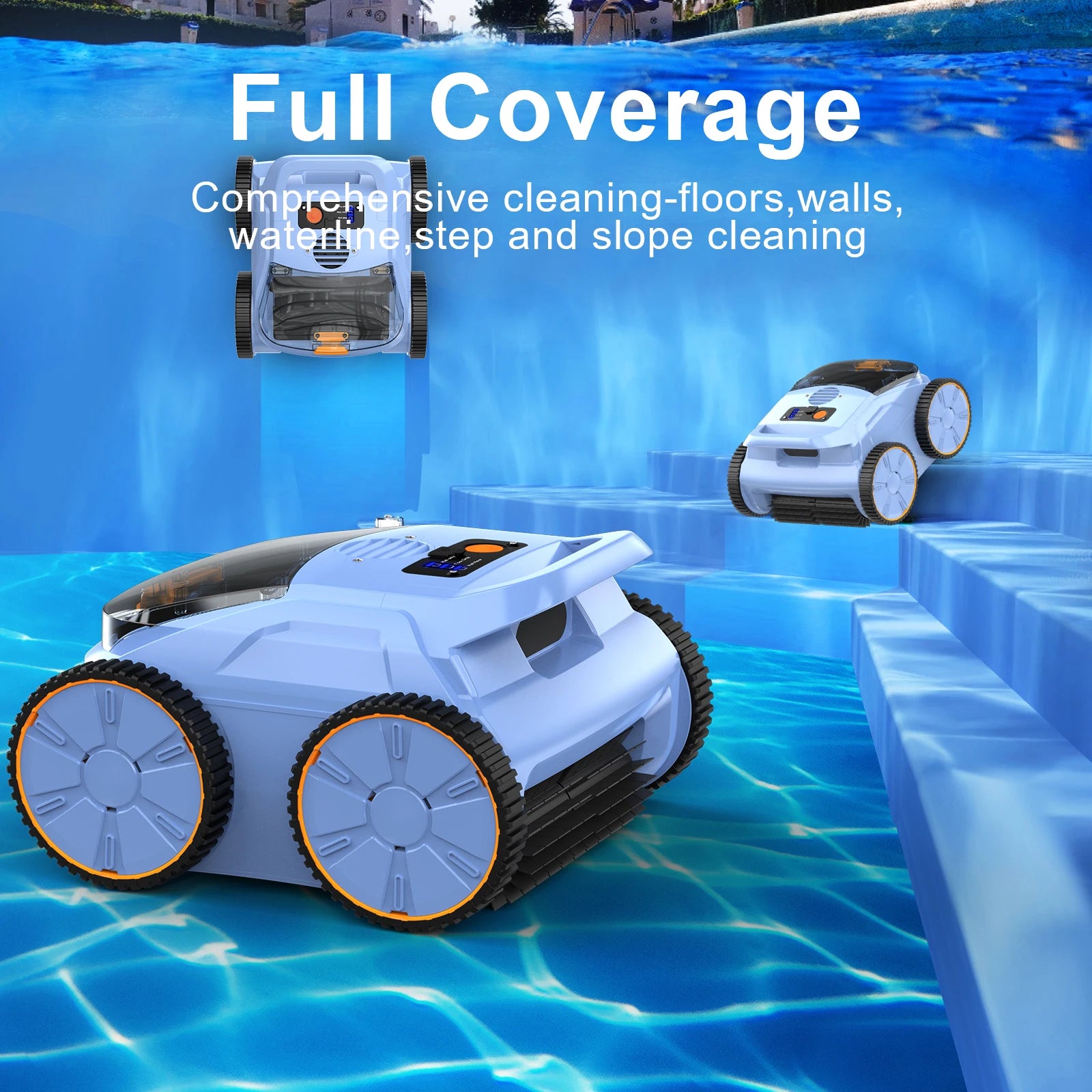 Pool Vacuum up to 180 Mins Run Time, Robotic Pool Cleaner above Ground for Inground Pools up to 2000 Sq.Ft