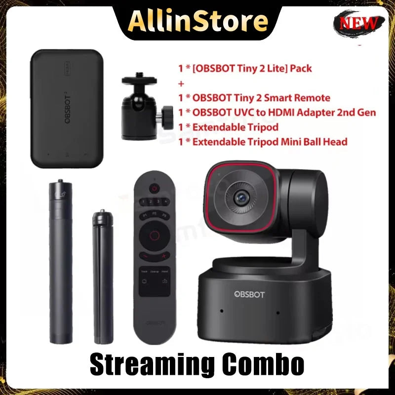 OBSBOT Tiny 2 Lite PTZ 4K Webcam 1080P@60Fps HDR with AI Tracking Privacy Cover Microphone 1/2" Sensor USB2.0 Plug&Play