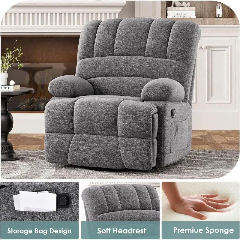 Everwood Oversized Swivel Rocker Recliner Chair 