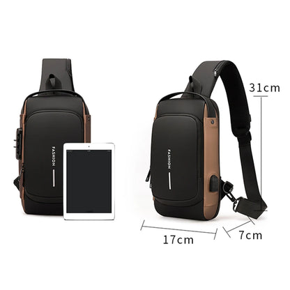 Men Chest Bag PU Leather Male Shoulder Bag anti Theft USB Charging Port Waterproof Crossbody Bags Travel Outdoor Sport Sling Bag