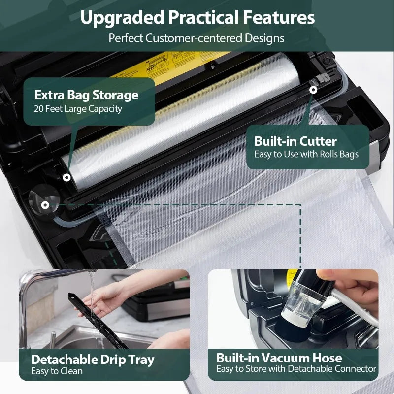 Precision Vacuum Sealer Machine Pro, 2X Seal & 130W Pump Powerful Vacuum Sealer for Food,10-In-1 Functions with Handle