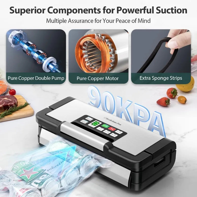 Precision Vacuum Sealer Machine Pro, 2X Seal & 130W Pump Powerful Vacuum Sealer for Food,10-In-1 Functions with Handle