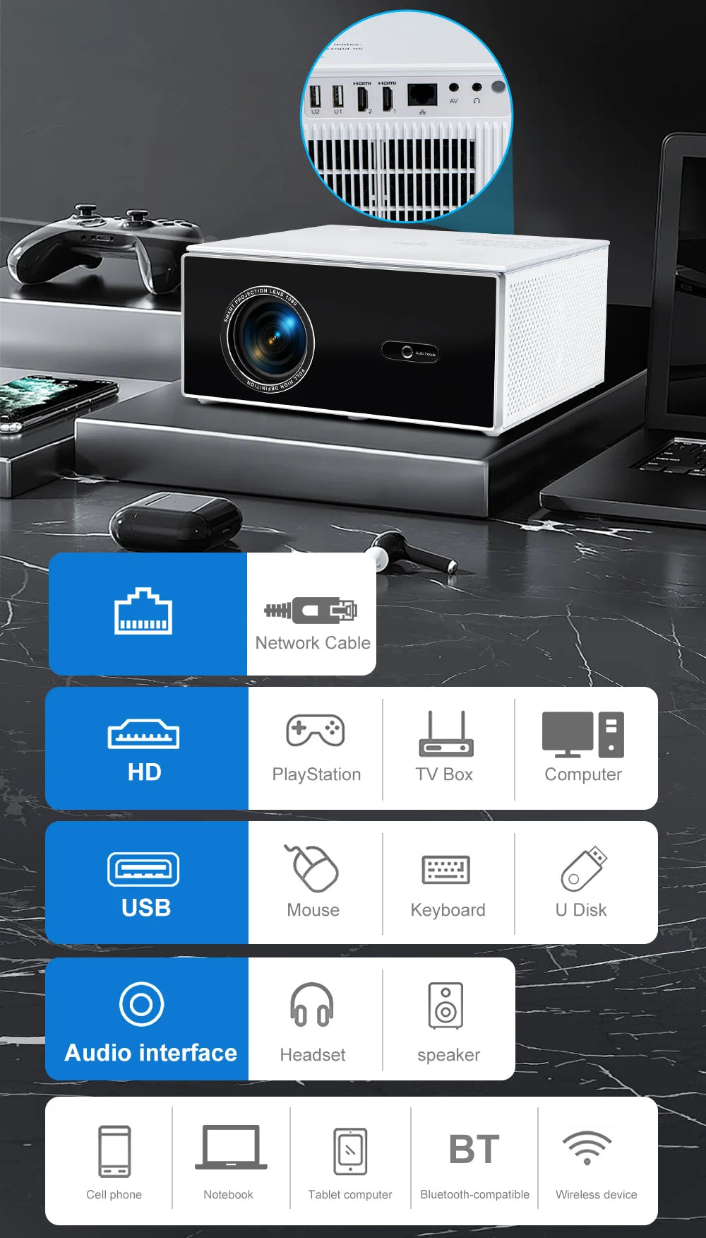 Thundeal TDA7W 4K Full HD 1080P Projector