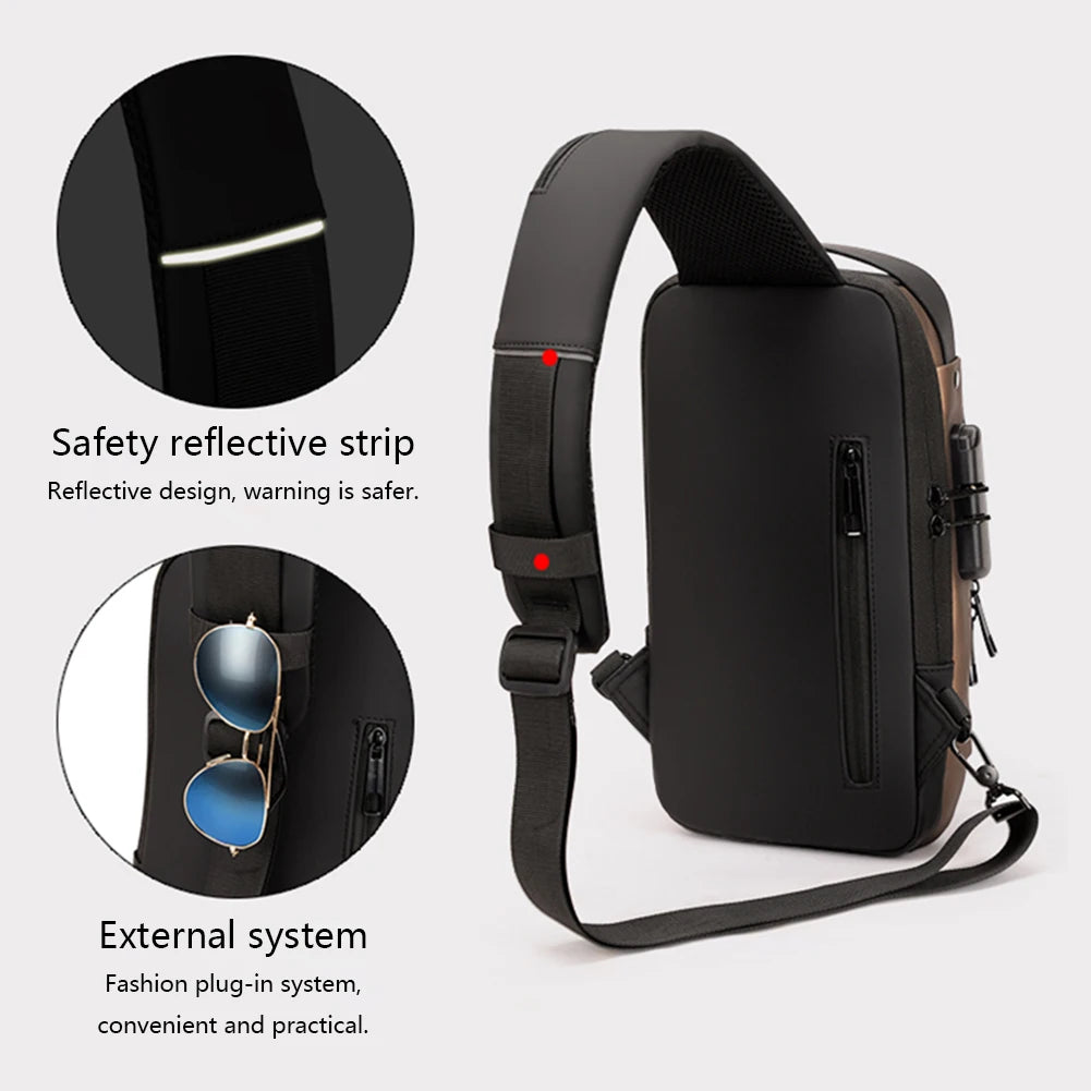 Men Chest Bag PU Leather Male Shoulder Bag anti Theft USB Charging Port Waterproof Crossbody Bags Travel Outdoor Sport Sling Bag