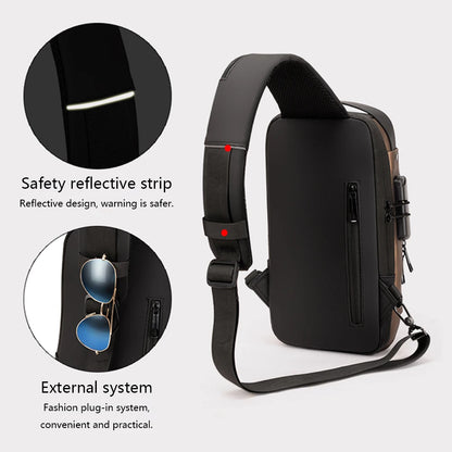 Men Chest Bag PU Leather Male Shoulder Bag anti Theft USB Charging Port Waterproof Crossbody Bags Travel Outdoor Sport Sling Bag